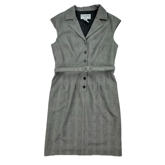 Jessica Howard Petite Dress 12 Gray Plaid Belted Sleeveless Career Work Lined - Picture 1 of 10